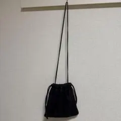 LOWRYS FARM プリーツ巾着ショルダーバッグ ブラック