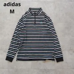 adidas アディダス ハーフジップ 長袖 シャツ ボーダー M ロゴ 刺繍のサムネイル