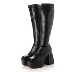 ブラック 合成皮革 ロングブーツ