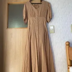 Wcloset ベージュ Vネック ロングワンピース 春服夏服