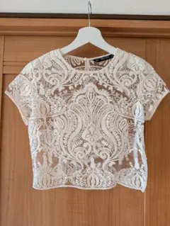 ZARA BASIC アイボリー レース 半袖トップス