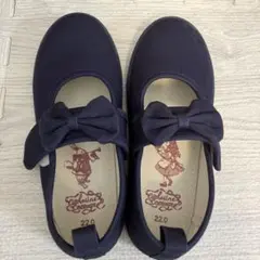 リボン付きネイビーキャンバスシューズ 22.0cm