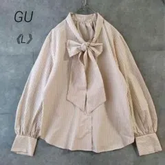 GU ジーユー ビッグ ボウタイ ブラウス シャツ L リボン ストライプ 長袖