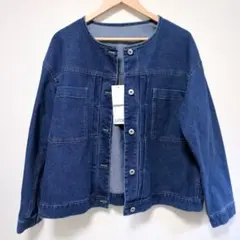 【新品】ゆったり ノーカラー デニムジャケット L インディゴ