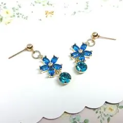 No.573☆フラワー（アクアブルー） ピアス イヤリング マスクチャーム