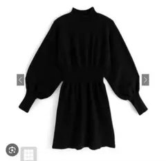 ブラックニットワンピース ハイネック バルーン