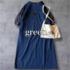 green HYKE デニムワンピース 袖切り替え バルーン袖 インディゴ