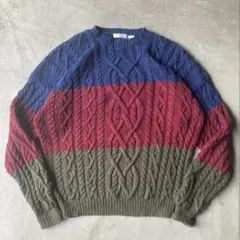 80s Claiborne ハンドニット マルチボーダー コットン L