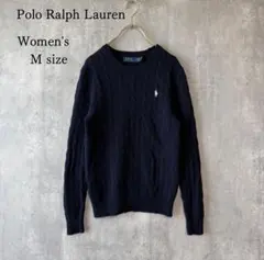 ポロラルフローレン ケーブルニット セーター ウール カシミヤ 紺 M 上質
