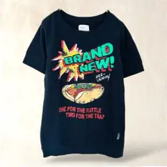 半袖Tシャツ【S相当】ホットドッグ プリント　カジュアル　刺繍　ブラック系　ラフ