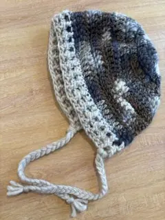 フード帽子　ハンドメイド　ざっくりニット帽　バラクラバ　ボンネット