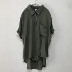 【CATO】 オリーブグリーン ボタンアップシャツ ゆったり【 18/20W】