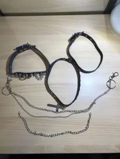 ブラックフェイクレザー チョーカーセット スタッズ付き