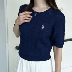 U.S POLOワンポイント半袖ケーブルニット