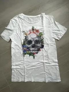 zara スカルと花のデザイン Tシャツ