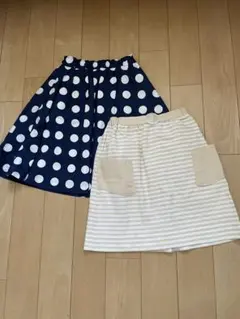 キッズスカート2点セット（￼￼紺ドット・ストライプ）