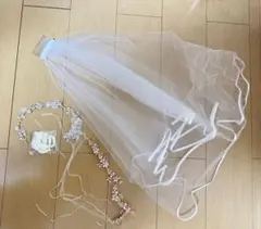 ホワイトチュールウェディングベールとヘッドドレスセット
