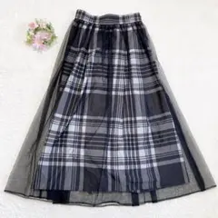 【美品】 イッツインターナショナル チュール重ね フレアスカート M チェック柄