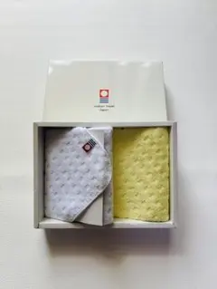 今治タオル ハンカチ 2枚セット 新品 白×イエロー 25×25cm