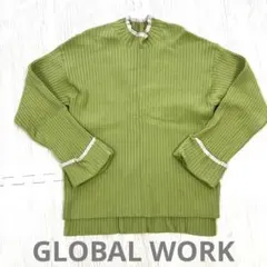 GLOBAL WORK リブ編みニット セーター Mサイズ オリーブグリーン