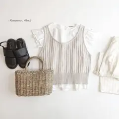 SamansaMos2新品タグ付き 麻混ニットベスト キナリ