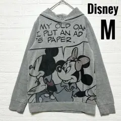ディズニー　パーカー　ミッキー　ミニー　プリント　グレー　プルオーバー　【M】