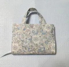 花柄ブックカバー 青と白(文庫本サイズ)