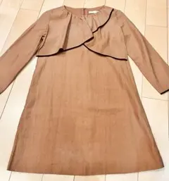 週末SALE！ブラウン ラッフルデザイン 七分袖ワンピース