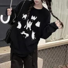 漫画パターン ドロップショルダー オーバーサイズシャツ　ネコ　shein 猫