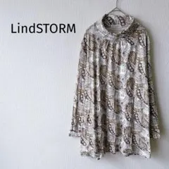 【リンドストーム】ハイネックカットソー 3L 長袖 総柄 ペイズリー 大きい