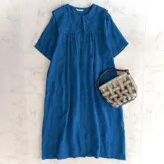 美品 ブルックスブラザーズ 開襟 オープンカラーリネンシャツワンピース 2 紺 美品 ブルックスブラザーズ 開襟 オープンカラーリネンシャツ