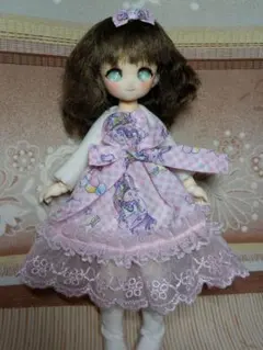 リカちゃんハンドメイド服☆ 大人ガーリードレス☆モーヴィピンク