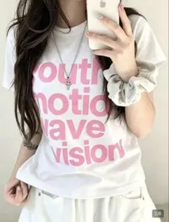 SHEIN ロゴプリント 半袖Tシャツ ホワイト ピンク