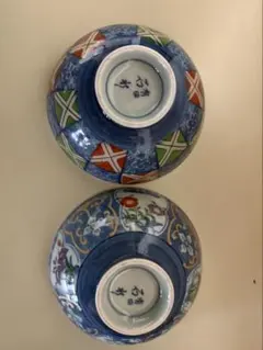 日本製 青色装飾 飯碗 2個セット