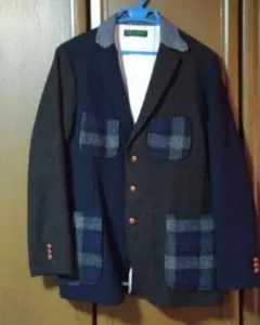 ★値下げ、オシャレなテーラードジャケットWOOL100％パッチワーク　L