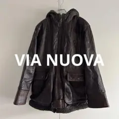 ヴィアヌオーヴァ レザーパーカージャケット M レザー 切り替え 90s 古着