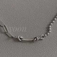 【人気】クリップ&ボールチェーン非対称ネックレス　シルバー　メンズにも◎