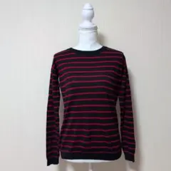 ユニクロ　エクストラファインメリノボーダーセーター(長袖)　ネイビー　M