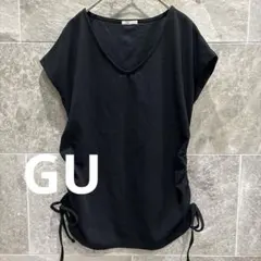 【GU】ジーユー Vネック サイドギャザー Tシャツ ブラック Mサイズ　春夏
