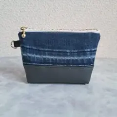 デニムリメイク　ミニポーチ　ダークグレー