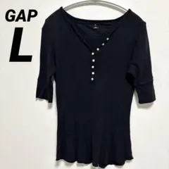GAP ワッフル　Vネック 半袖Tシャツ M ブラック
