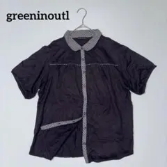greeninoutl【19】麻混　半袖トップス シャツ 薄手フルボタン 深紫