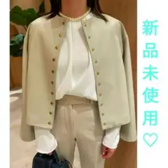 milaowen フェイクレザー金釦ノーカラージャケット ライム 　入学式　卒業