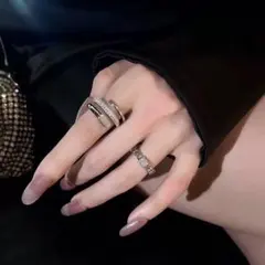 シルバー ストーン装飾 重ね着けリング 2個セット