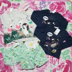 双子用新品未使用105㎝H&MロンT・Tシャツ・ショートパンツ二枚ずつセット