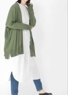 studio CLIP グリーン Vネックカーディガン