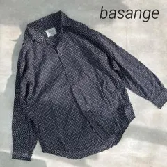 美品❣️ メンズ　総柄　シャツ　basange ネイビー 小紋柄 大きめ　L