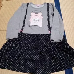 グレードット柄ワンピース