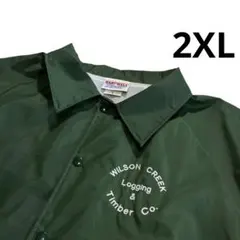 80s 90s USA製 ナイロン コーチジャケット 2XL 深緑 白 刺繍