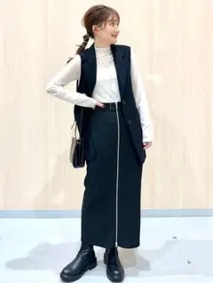 GU フロントジップナローロングスカーQ ブラック